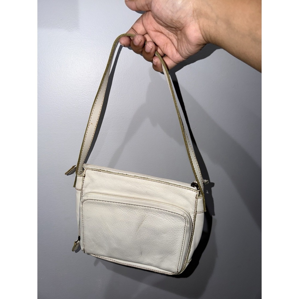Vintage Fossil Ivory/Cream Pebbled Leather Shoulder Handbag Y2K F - Picture 3 of 9